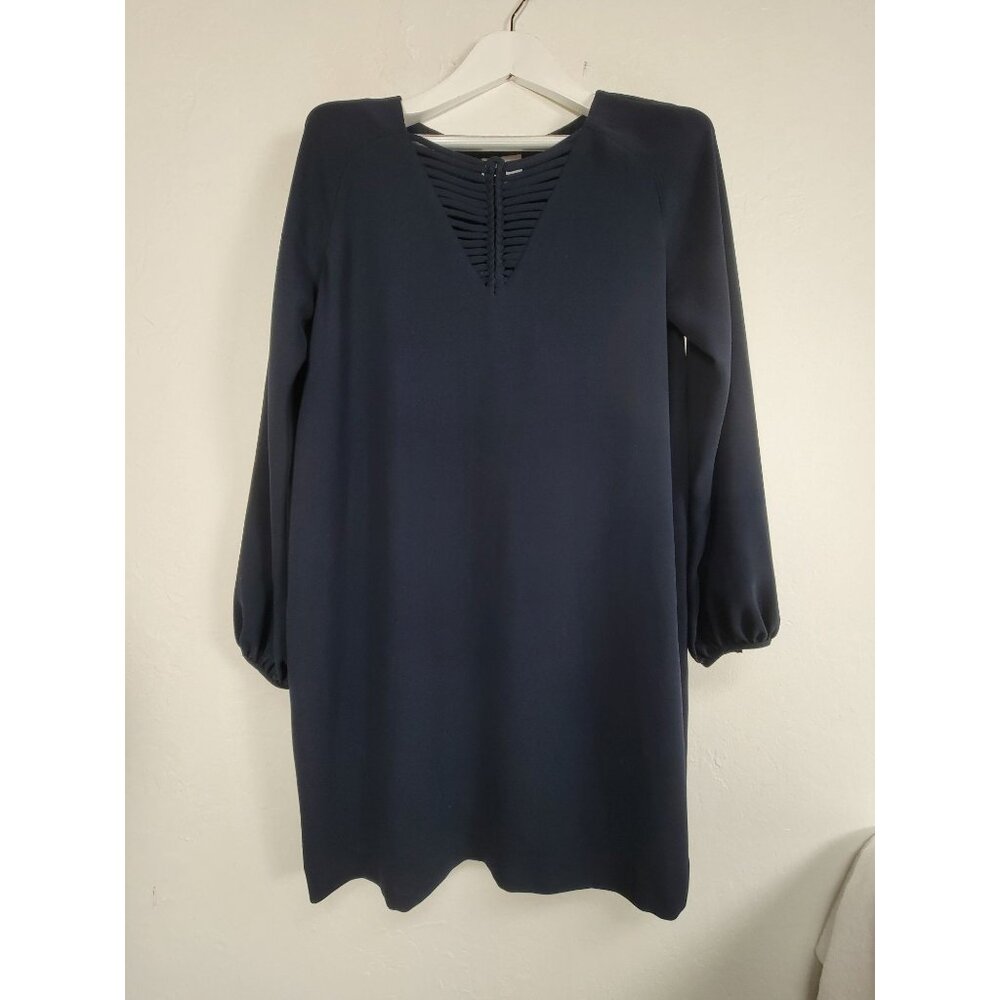 Pure Collection Long Sleeve Tunic Dress Size 6 Navy V-Neck with Braided Detail